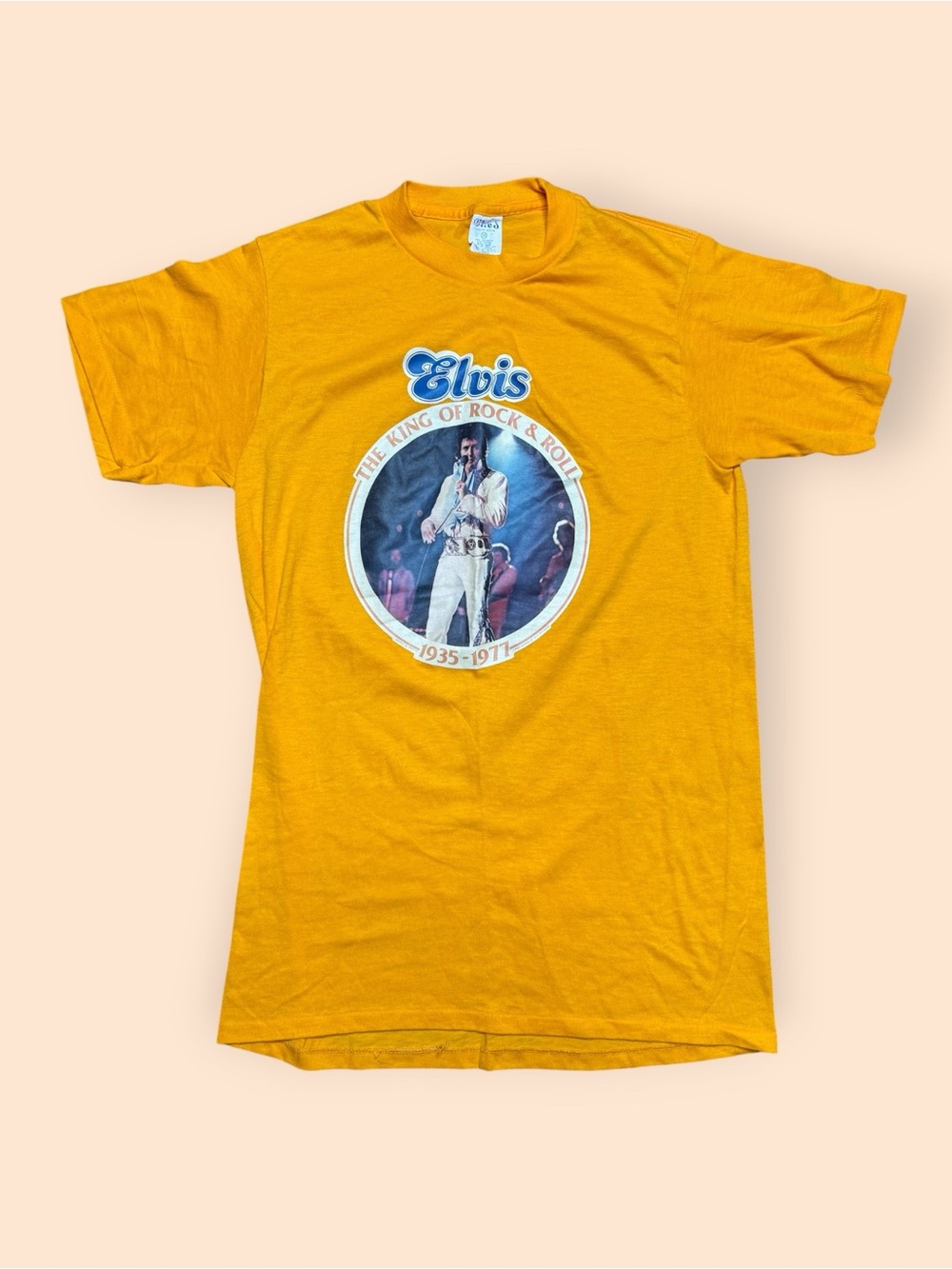 Vintage 1970s Elvis Presley T Shirt King Of Rock N Roll Medium Yellow Vtg 70s